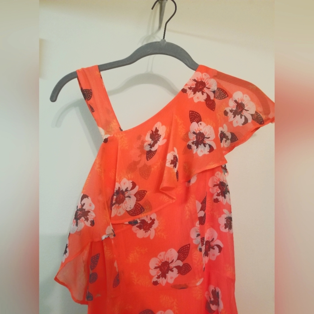Express Asymmetrical Sleeve Coral Floral Print